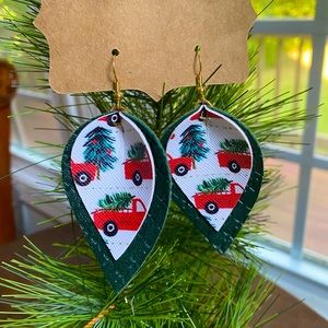 Leather Style Tear Drop Christmas Earrings